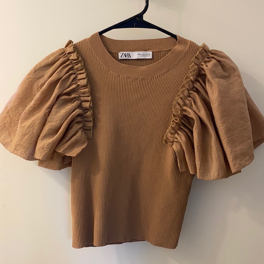 Zara brown ruffled sleeve top